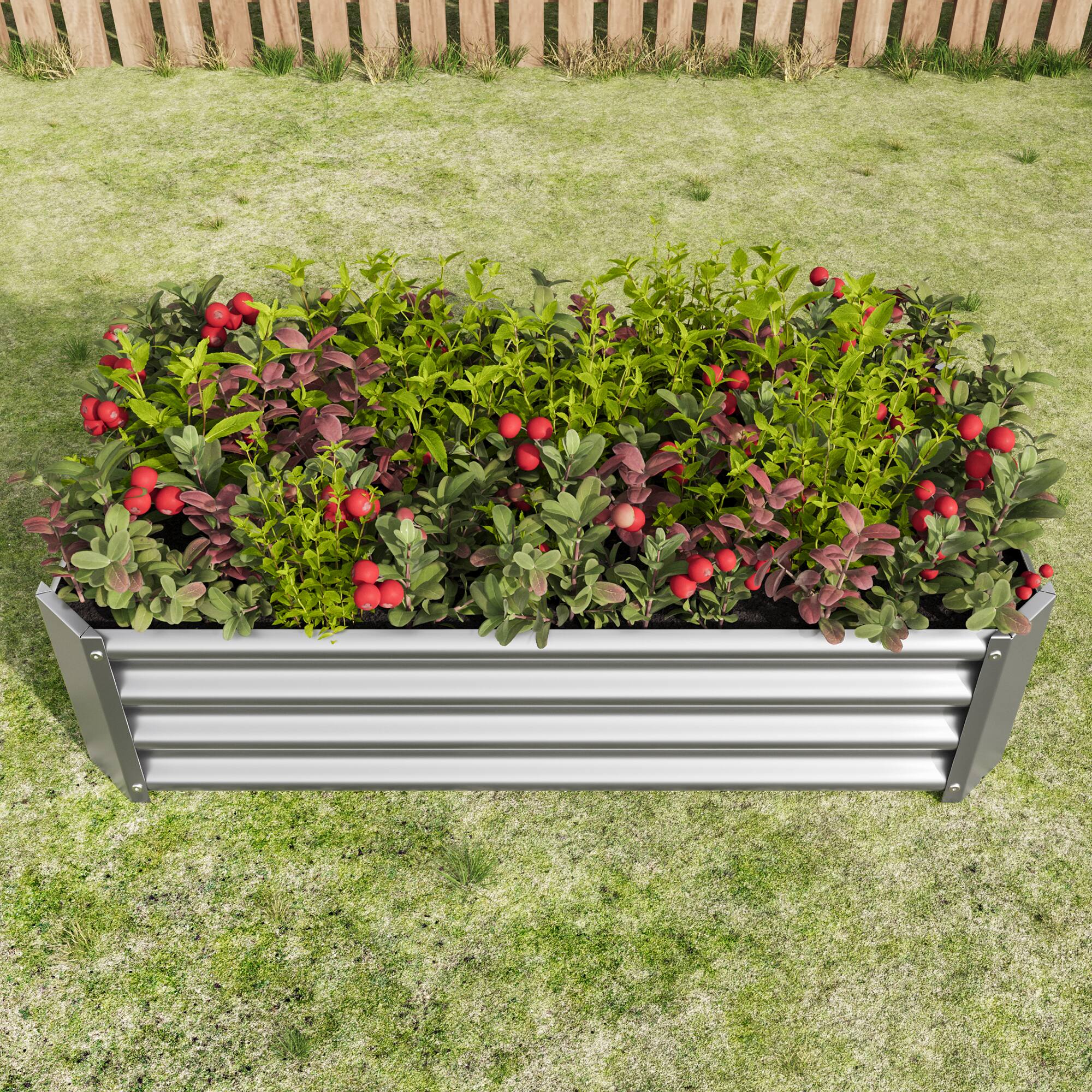 Alt View 3. PAIHOME - Metal Raised Garden Bed, 4×2×1 ft Rectangle Raised Planter for Flowers Plants, Vegetables Herb, Garden Decor - Silver.