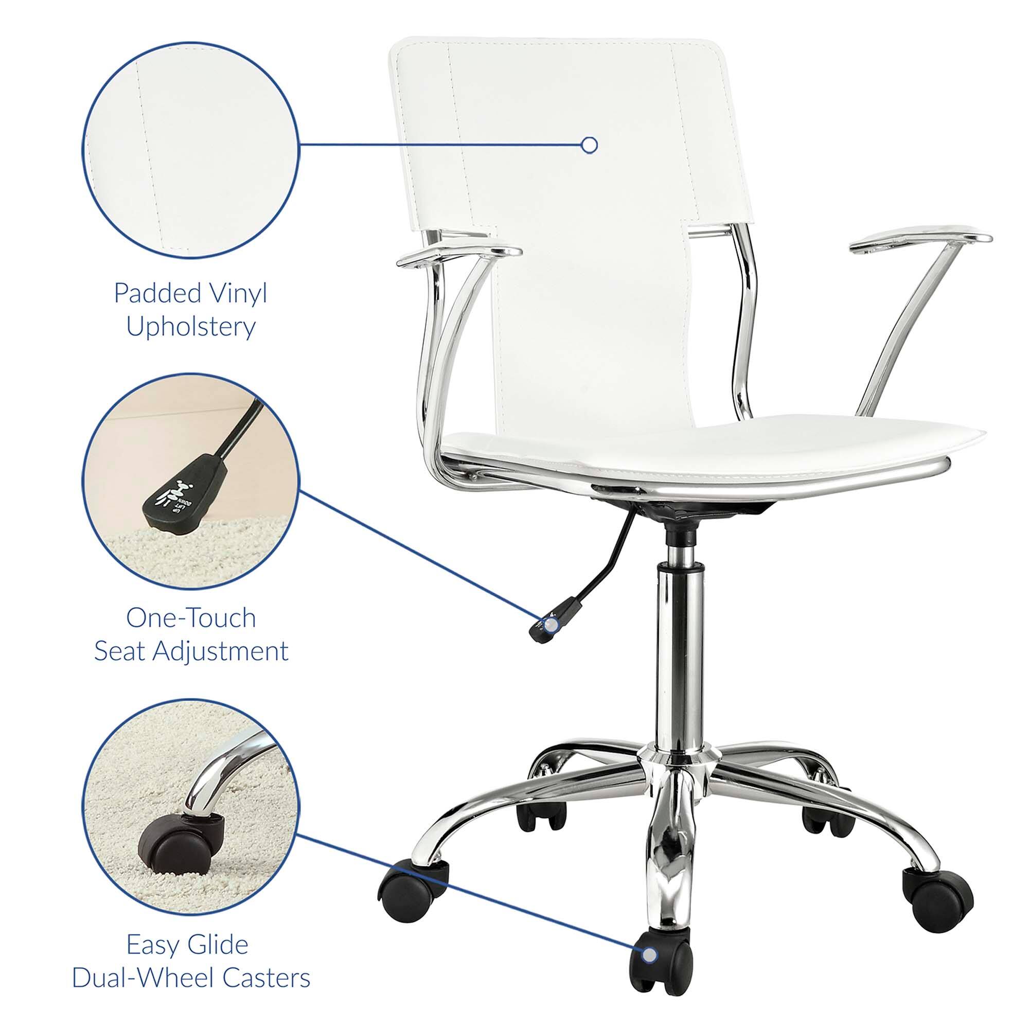 Padded Vinyl Upholstery  
One-Touch Seat Adjustment  
Easy Glide Dual-Wheel Casters