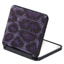 Unique Bargains - Rhinestone Compact Mirror, Rectangle Double-Sided Folding Pocket Mirror Portable for Women Girls Purse - Purple Leopard