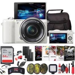 Sony - Alpha a5100 Mirrorless Digital Camera (White) with 16-50mm Lens + 64GB Card + More