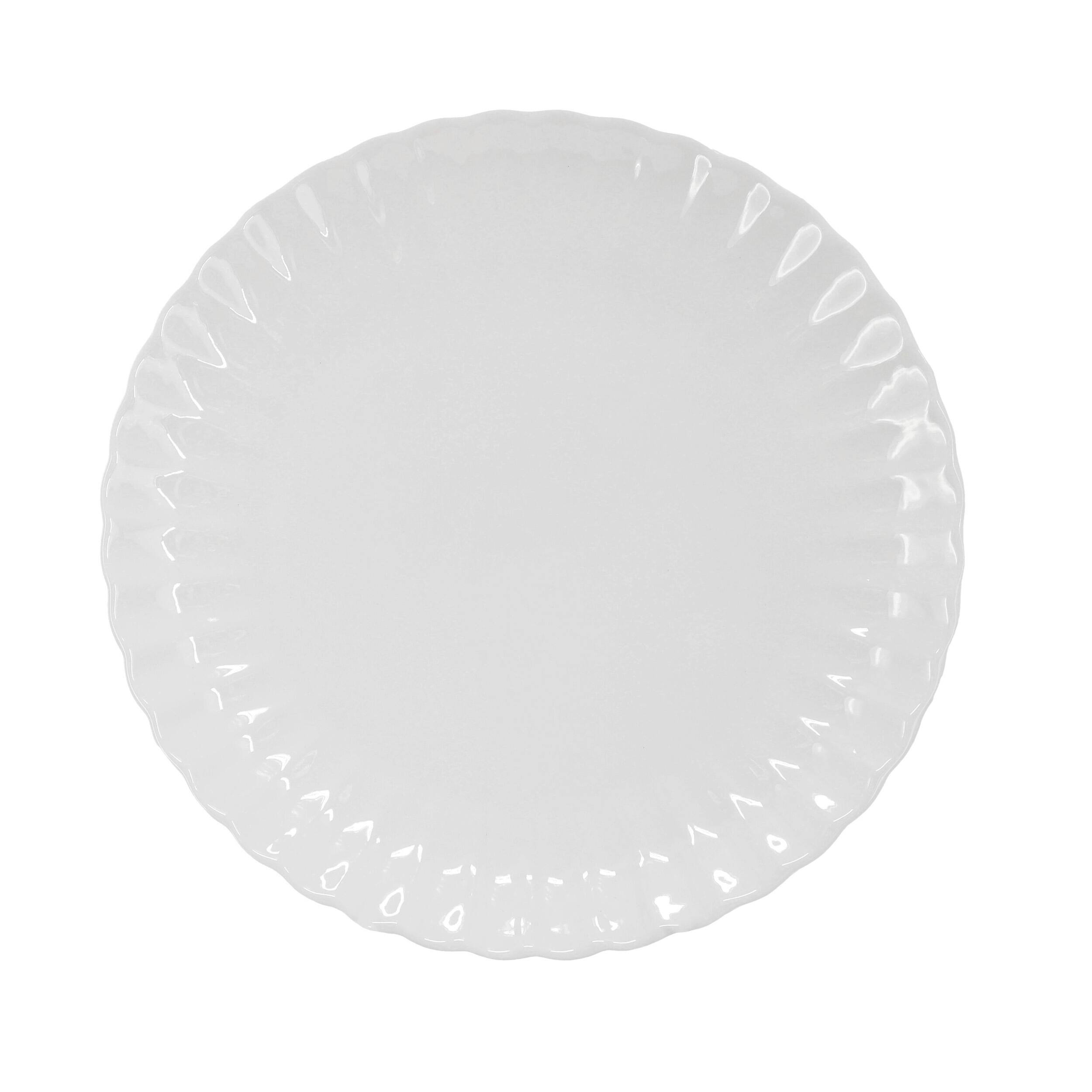 Alt View 3. Elama - Elama Jane 16 Piece Scalloped Double Bowl Porcelain Dinnerware Set in White - White.