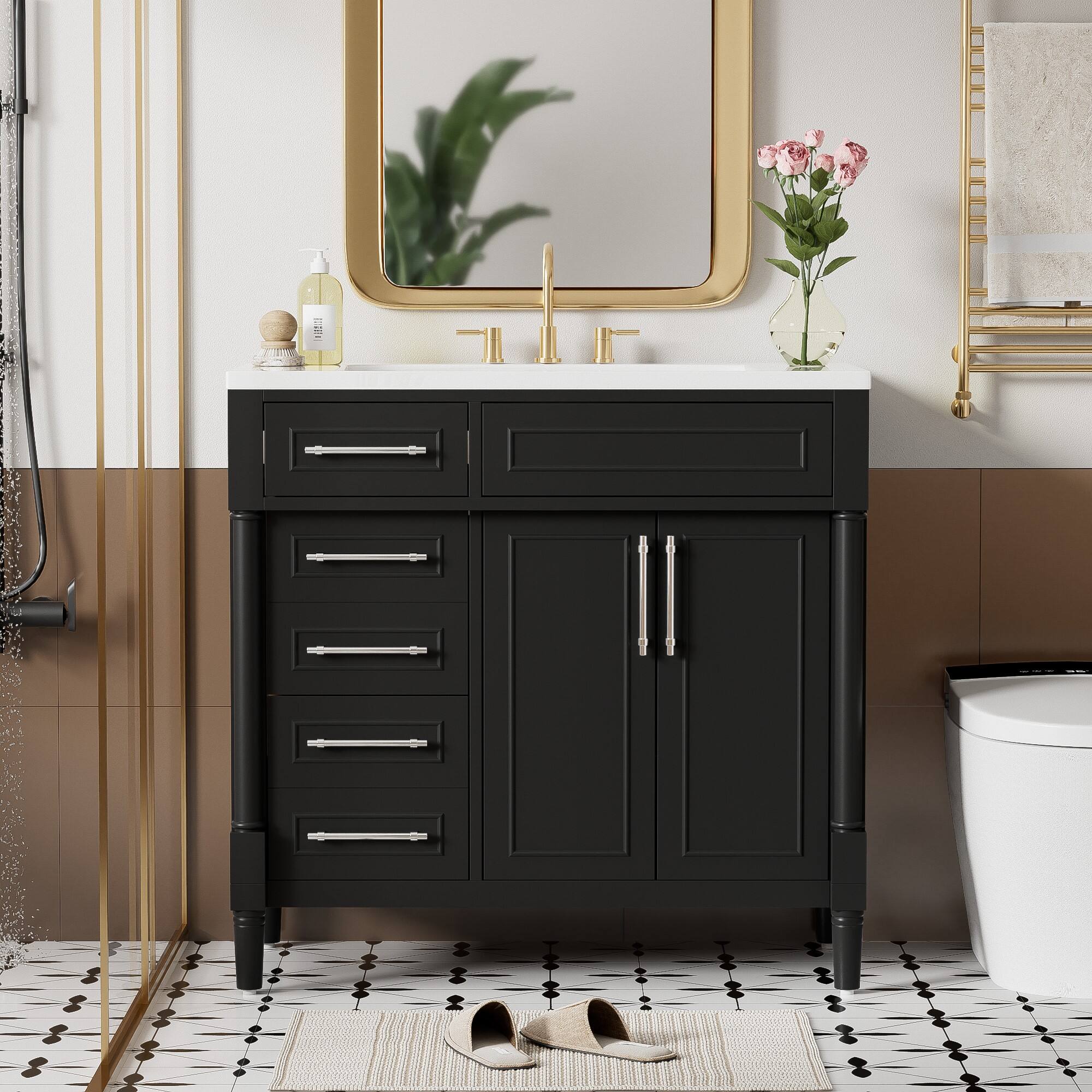 Alt View 1. Boyel Living - 36 Inch Modern Bathroom Vanity with Resin Sink Solid Wood Frame Black - Black.