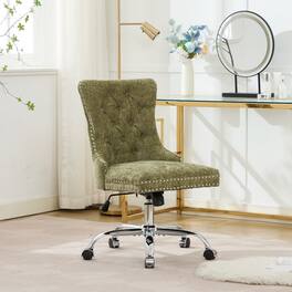 Trinkets Crazed - Home Office Chair with Wheels & Silver Base,Chenille Fabric Makeup Vanity Chair with Tufted Back, Swivel Desk Chair - Green