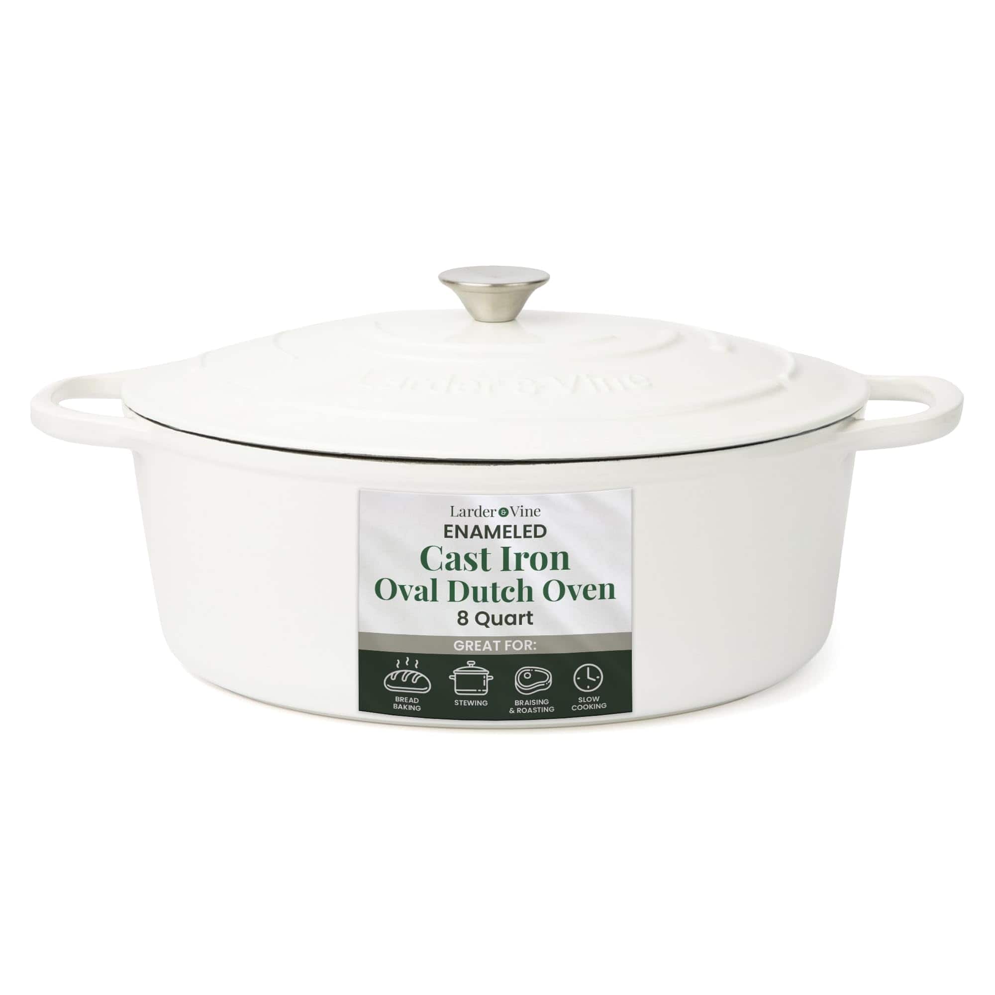 Larder & Vine - 8 qt Enameled Cast Iron Dutch Oven with Lid - White