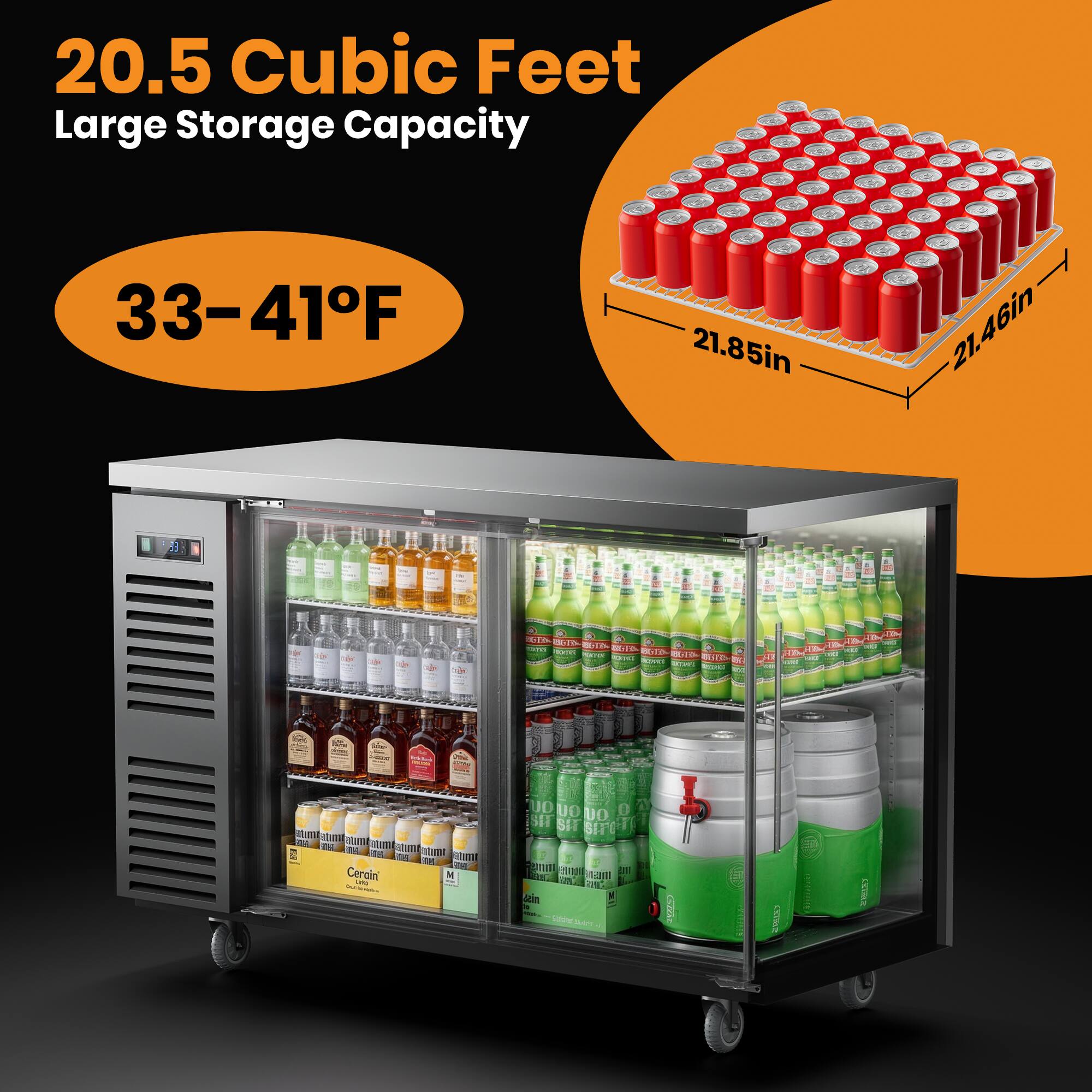 Coolski 60 in. W 20.5 cu. ft. Commercial Solid Door Under Back Bar
