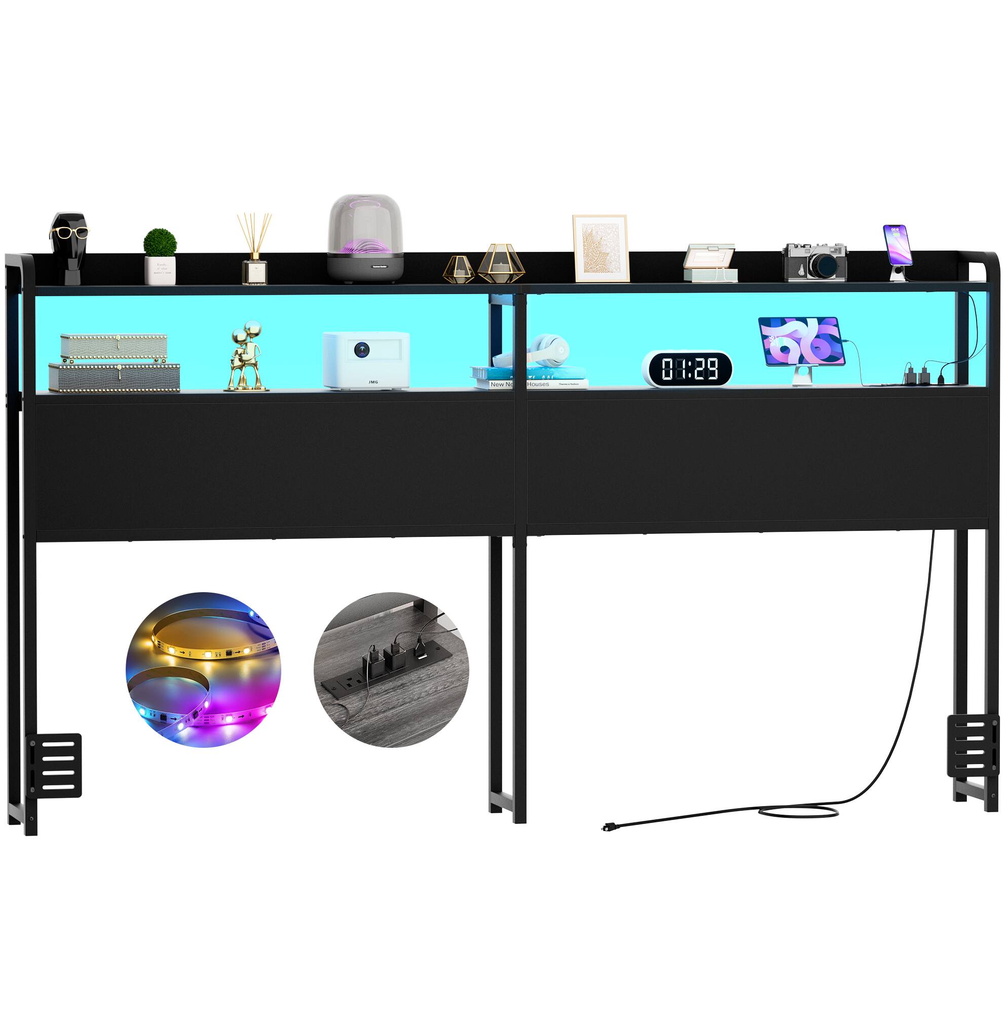 Alt View 2. Aheaplus - King Headboard Only, Headboard with Power Outlets and LED Lights for King Size Bed, Easy Assembly - Black.