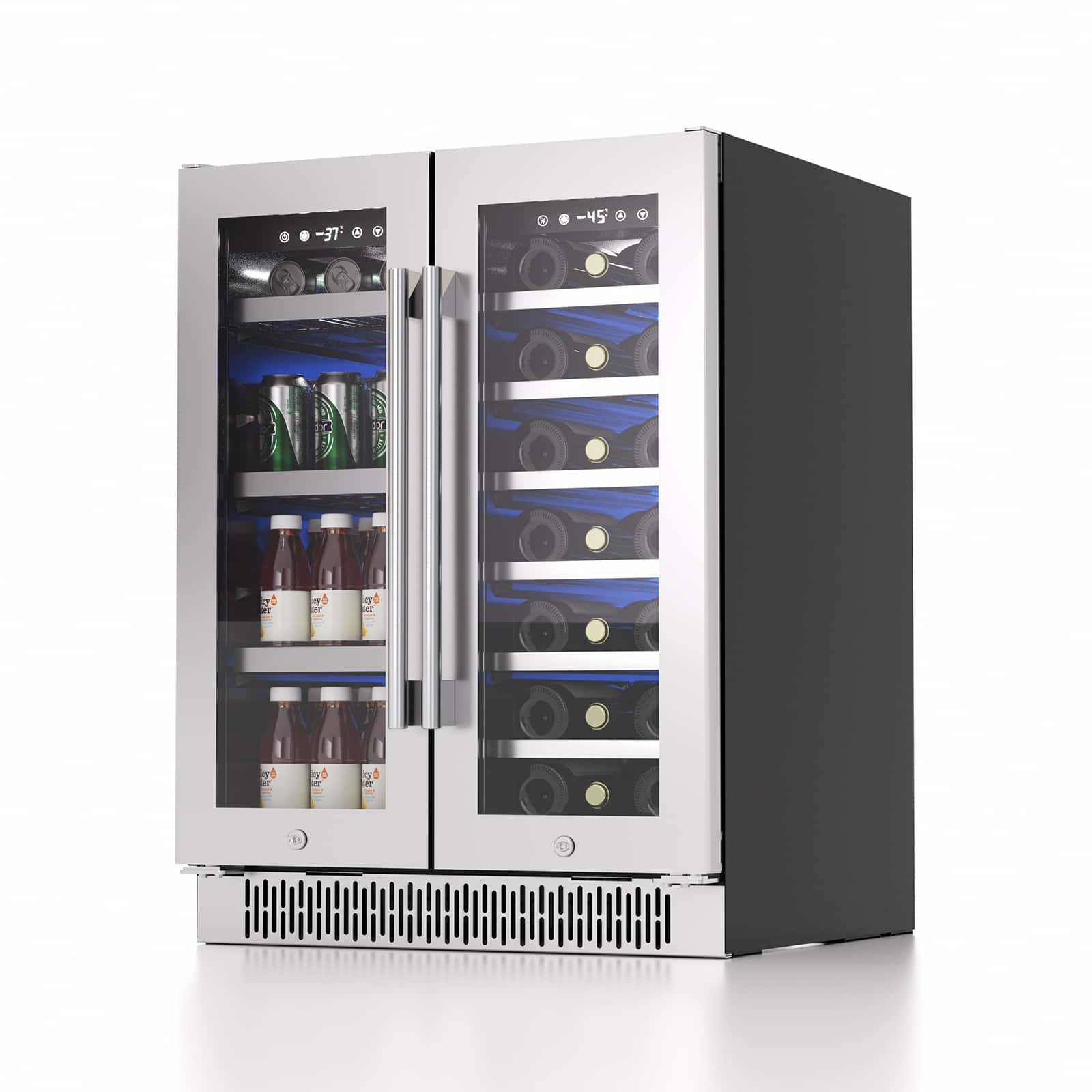 Akicon - Luchar 24” Built in Dual Zone Wine and Beverage Refrigerator with Glass Door 20 Bottle&60 Can - Stainless Steel