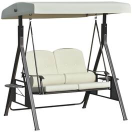 Outsunny - 2-Person Patio Swing Bench with Adjustable Shade Canopy Soft Cushions - Beige