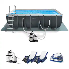 Intex - 18ft x 9ft x 52in Ultra XTR Rectangular Pool, Floats (2 Pack), and Cooler