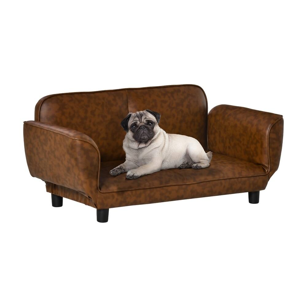 Ficcuss Pets - PU Leather Foldable Pet Sofa - Brown