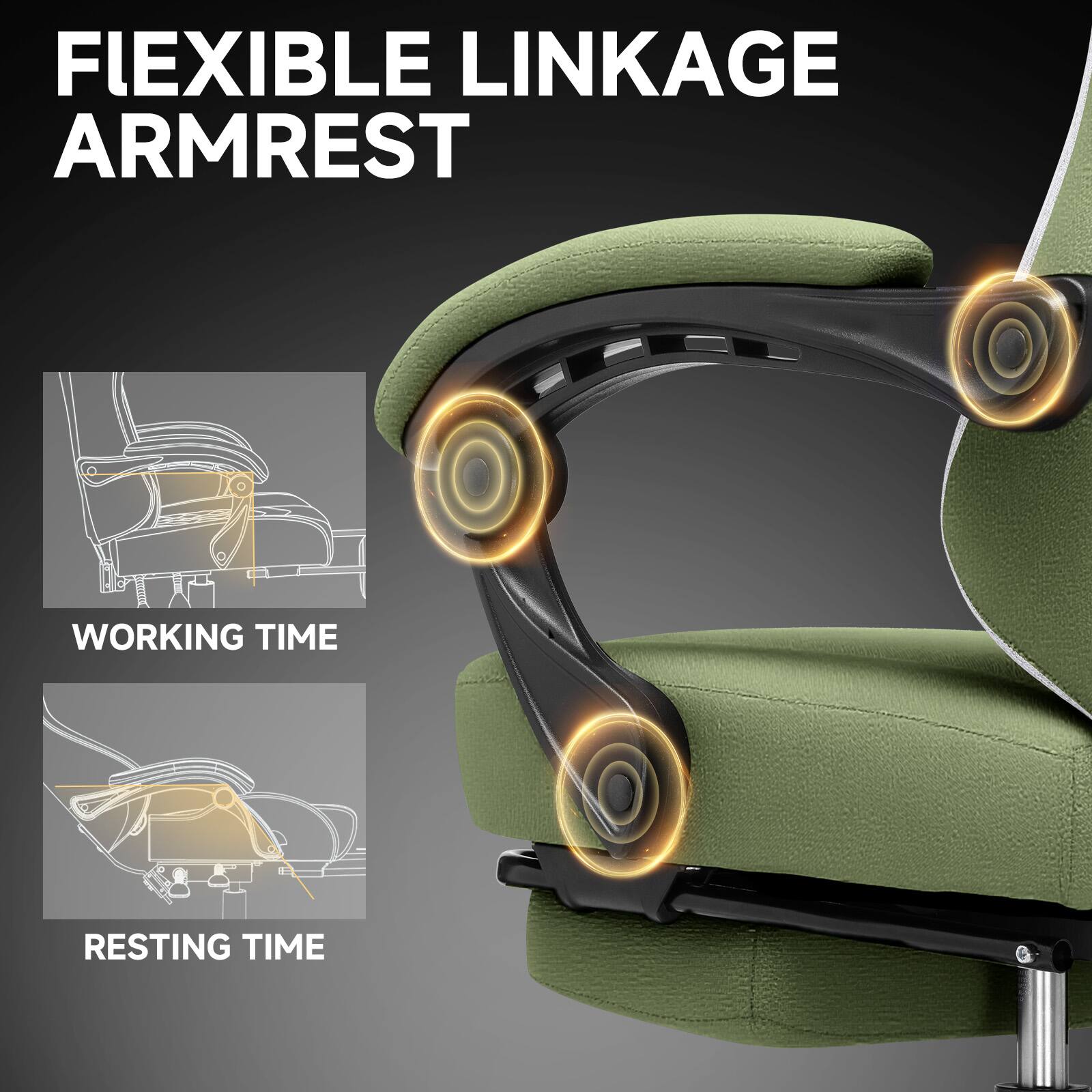 FLEXIBLE LINKAGE ARMREST

WORKING TIME

RESTING TIME