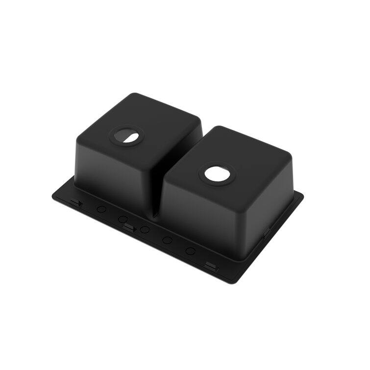 Back. Winpro - Winpro Dual Mount Granite Composite 33 in. L x 22 in. L x 9.5 in. Double Equal Bowl Kitchen Sink in Black - Black.