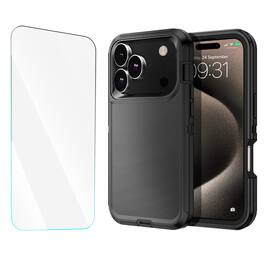 Entronix - Heavy Duty Case Bundle for iPhone 17 Pro with Clear Screen Protector - Black