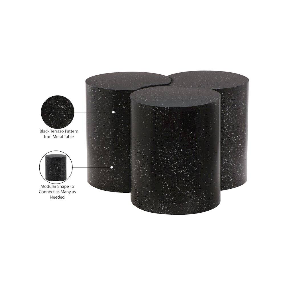 Black Terrazzo Pattern Iron Metal Table  
Modular Shape To Connect as Many as Needed