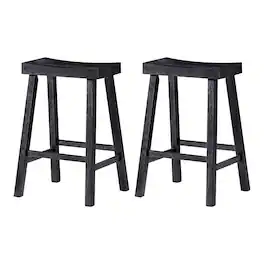 Maven Lane - Vincent Wooden Rustic Aesthetic Kitchen Counter Stool, Set of 2 - Antiqued Black