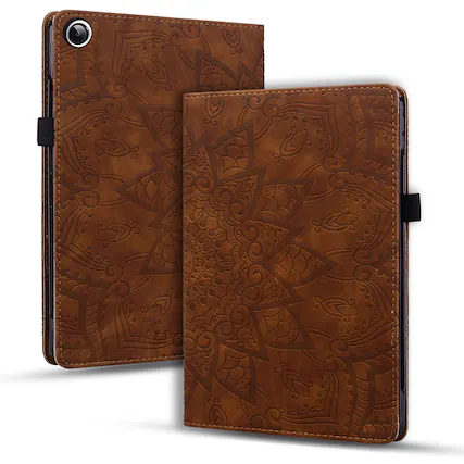 Front. Dteck - Case for Samsung Galaxy Tab A11 (SM-X133) & Tab A9 (SM-X110) 8.7-inch,Shockproof Embossed PU Leather Folio Wallet Cover - Brown.