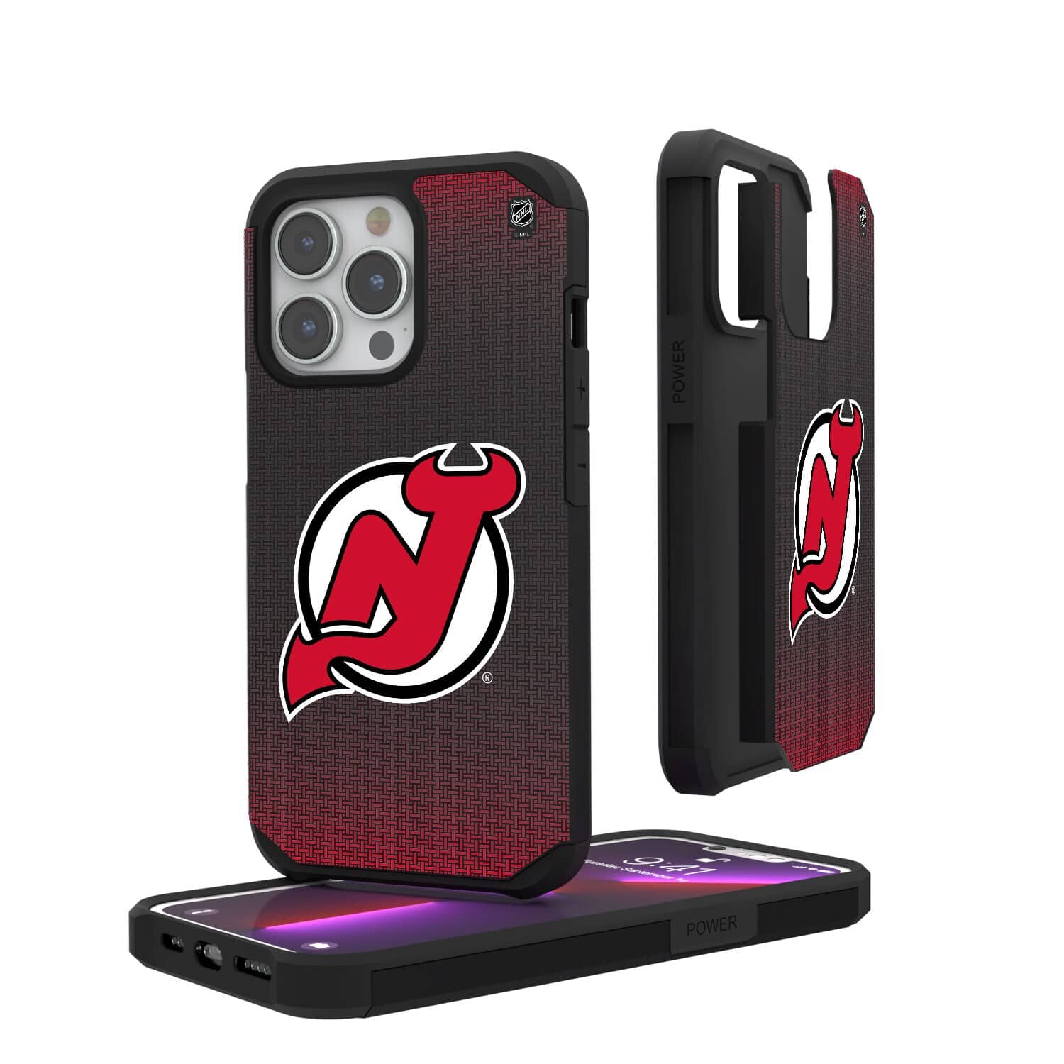 Keyscaper - NHL - New Jersey Devils Linen Logo iPhone Rugged Case - 16 Pro Max - Black