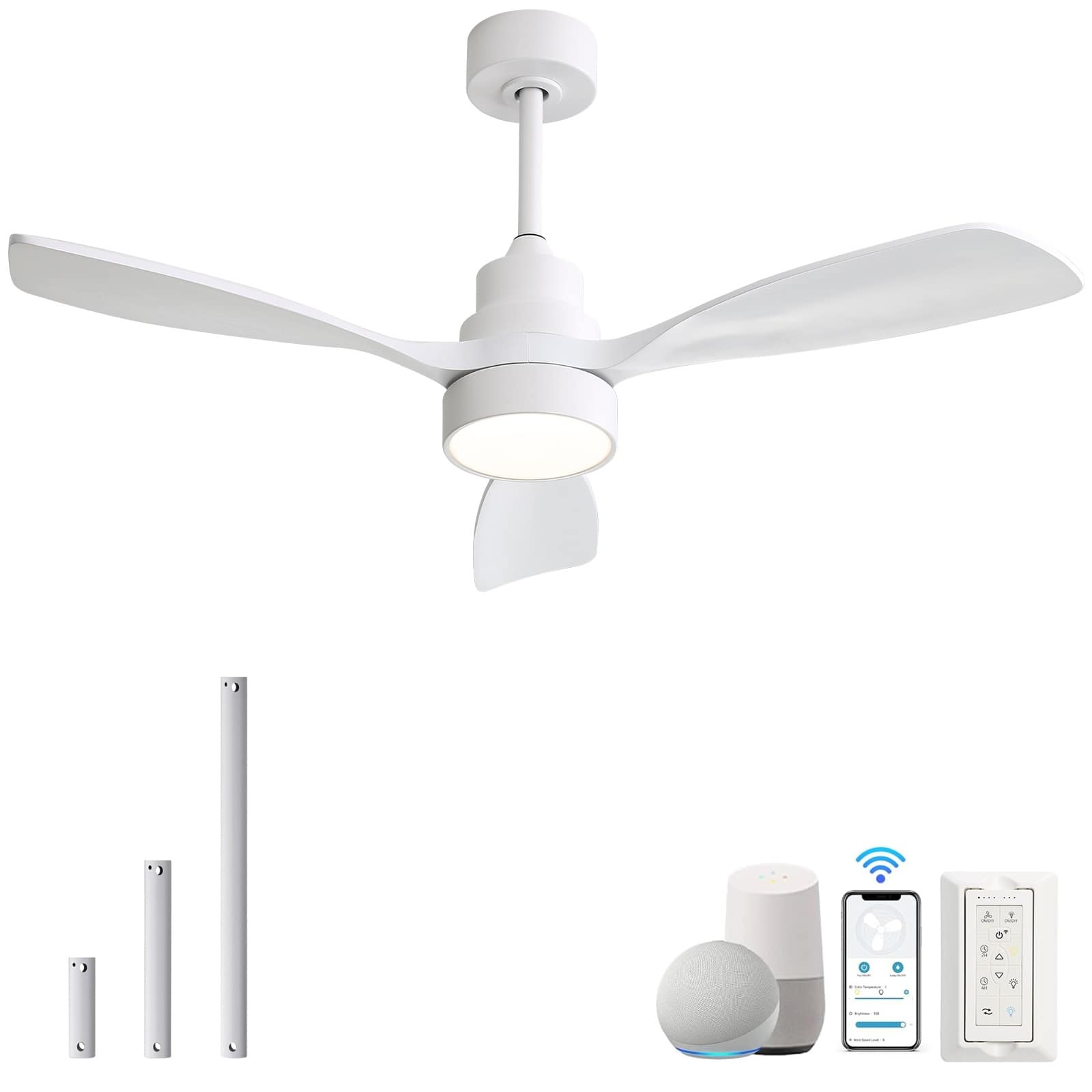 Sofucor - 48 Inch Smart Ceiling Fan with Integrated LED Lights and Remote/APP Control Work with Alexa/Google for Bedroom Farmhouse - White