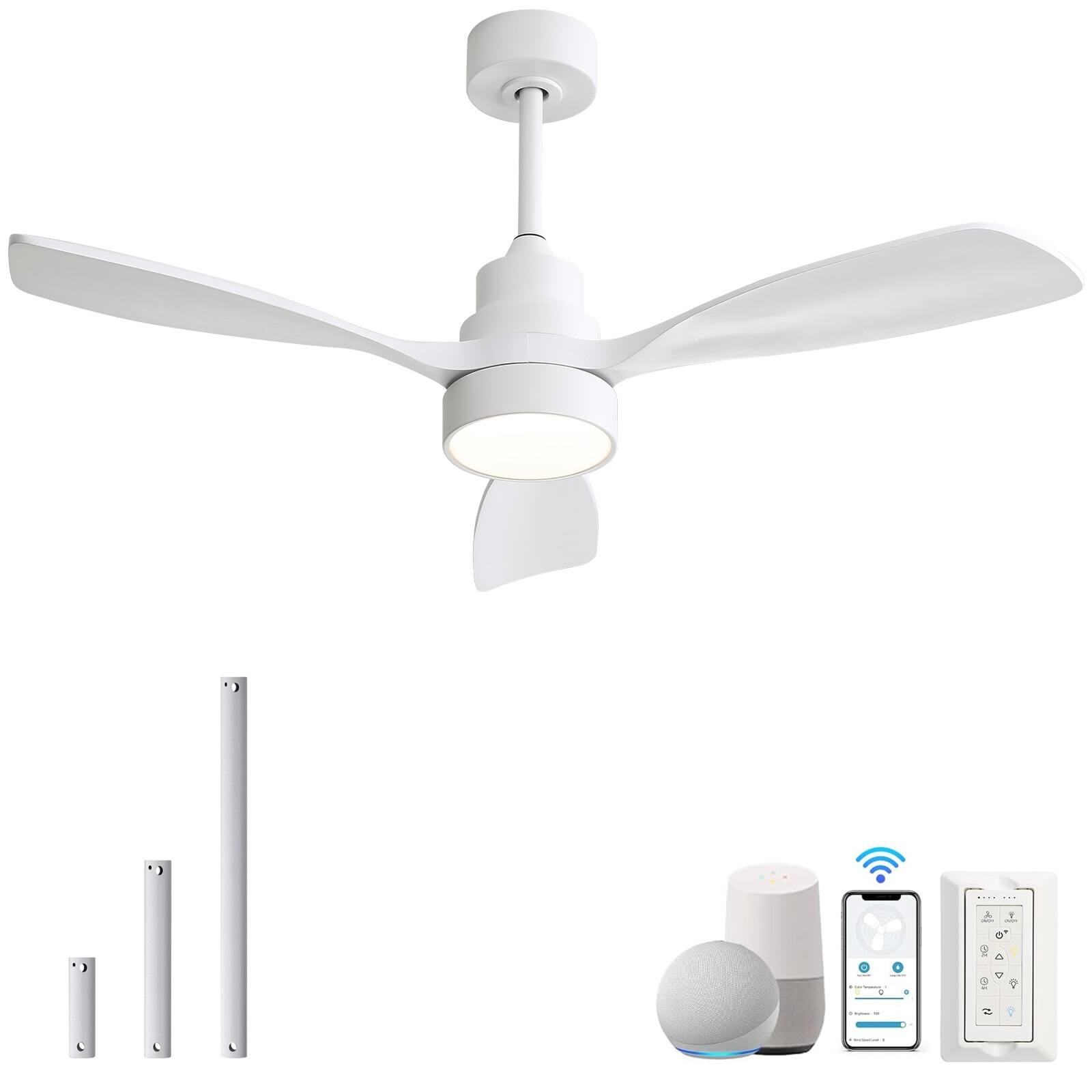 Sofucor - 48 Inch Smart Ceiling Fan with Integrated LED Lights and Remote/APP Control Work with Alexa/Google for Bedroom Farmhouse - White