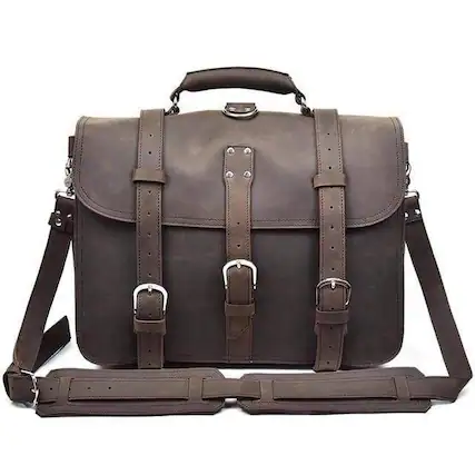 Front. Steel Horse Leather - The Gustav | Vintage Leather Messenger - Dark brown.