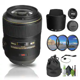 Nikon - AF-S VR Micro-NIKKOR 105mm f/2.8G IF-ED Lens (2160) + Filter Kit - Bundle - Black