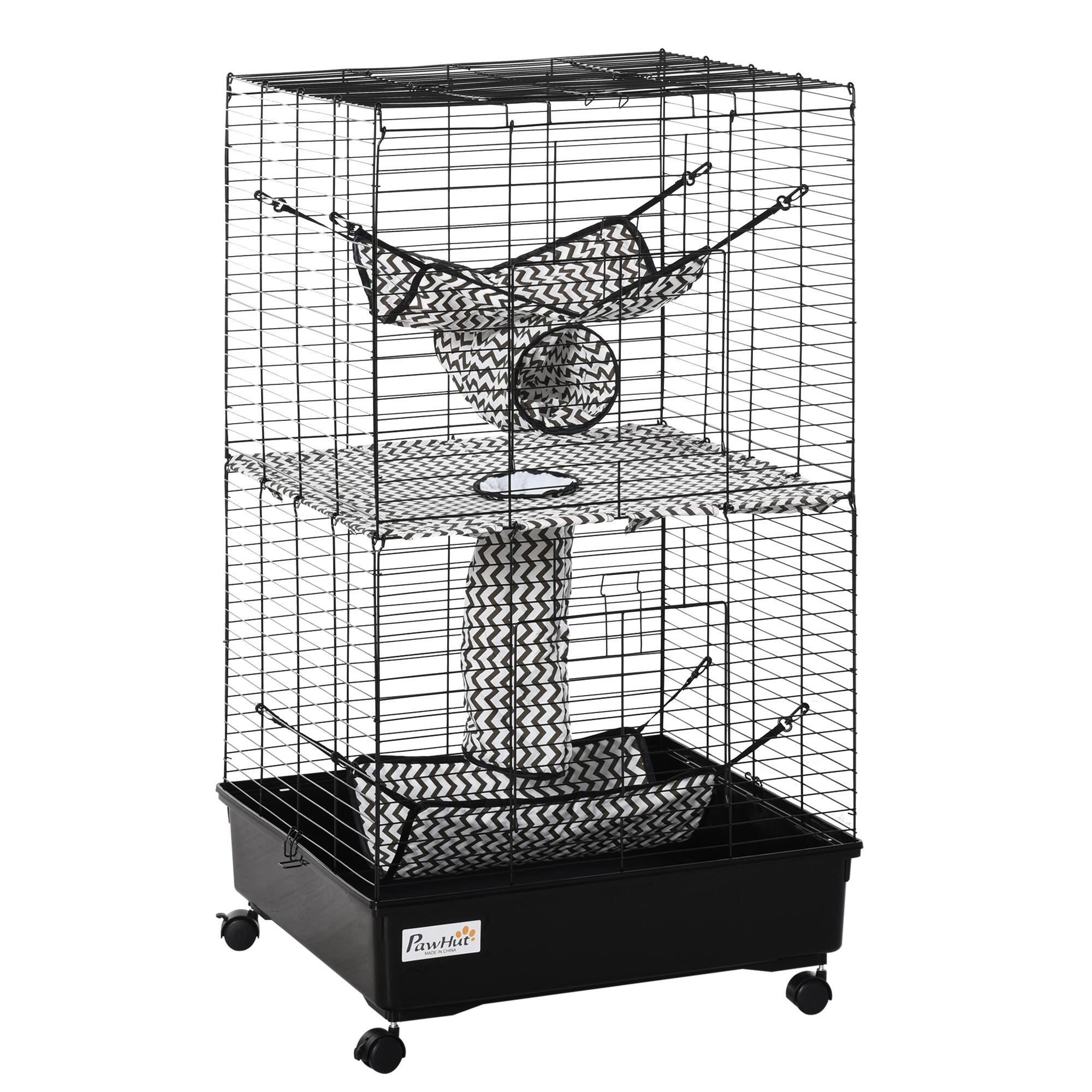 Front. Pawhut - 42" Ferret Cage, Small Animal Habitat Metal Pet Cage with Wheels Brakes, Hammocks, Hanging Tunnels, 3 Doors.