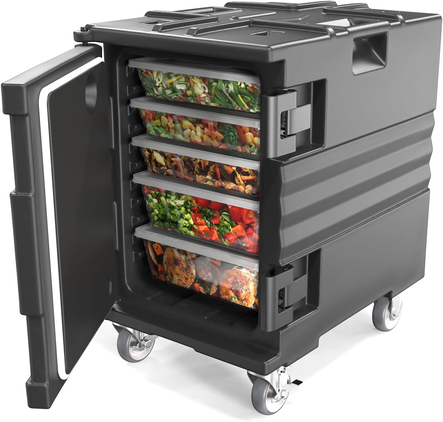Winado - 82 QT Hot Box Food Warmer, Insulated Food Pan Carrier with Lockable Wheels & Double Buckles and Handles for Party - Black