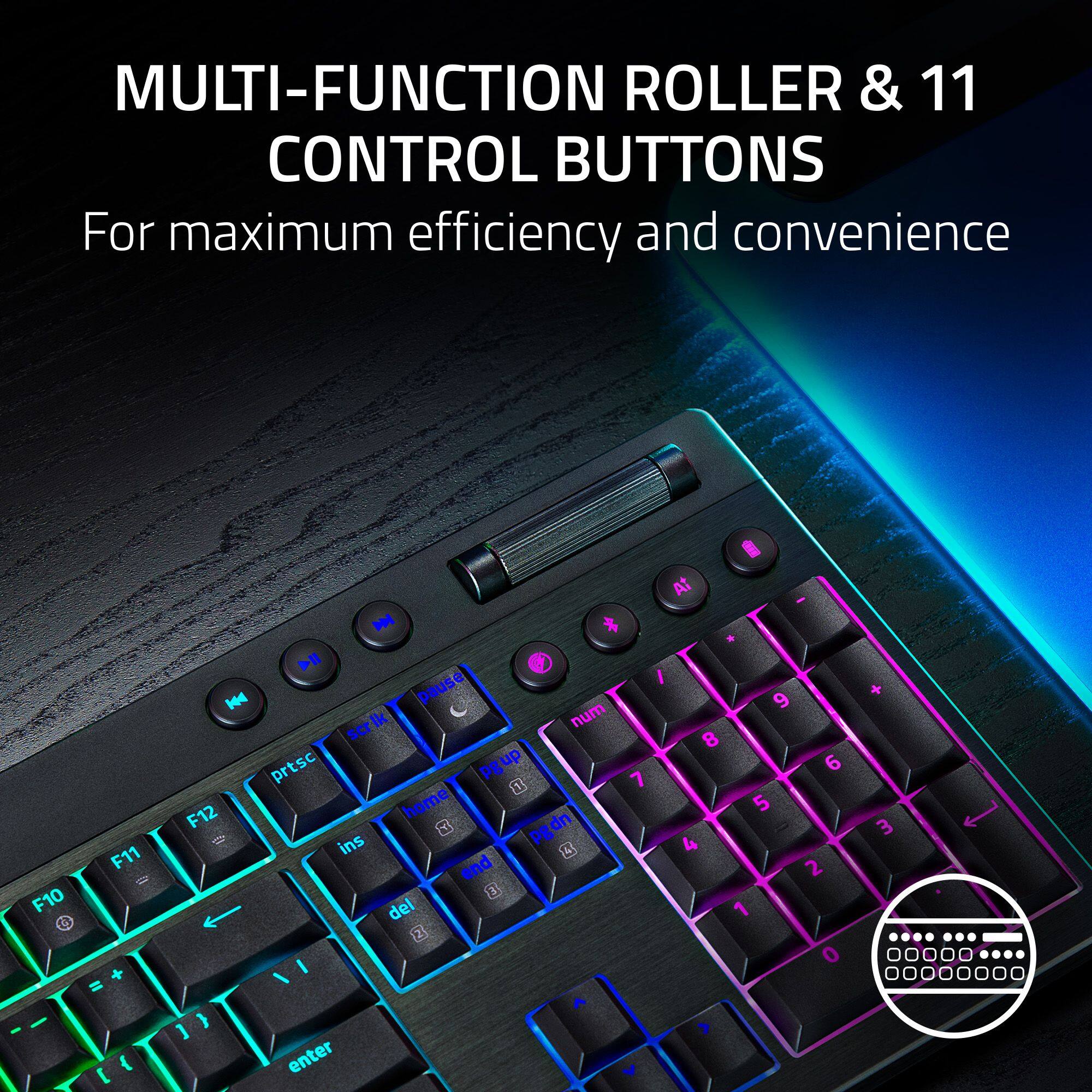 The text in the image is:

"MULTI-FUNCTION ROLLER & 11 CONTROL BUTTONS For maximum efficiency and convenience"

The text provided in the image is already correct and grouped properly.