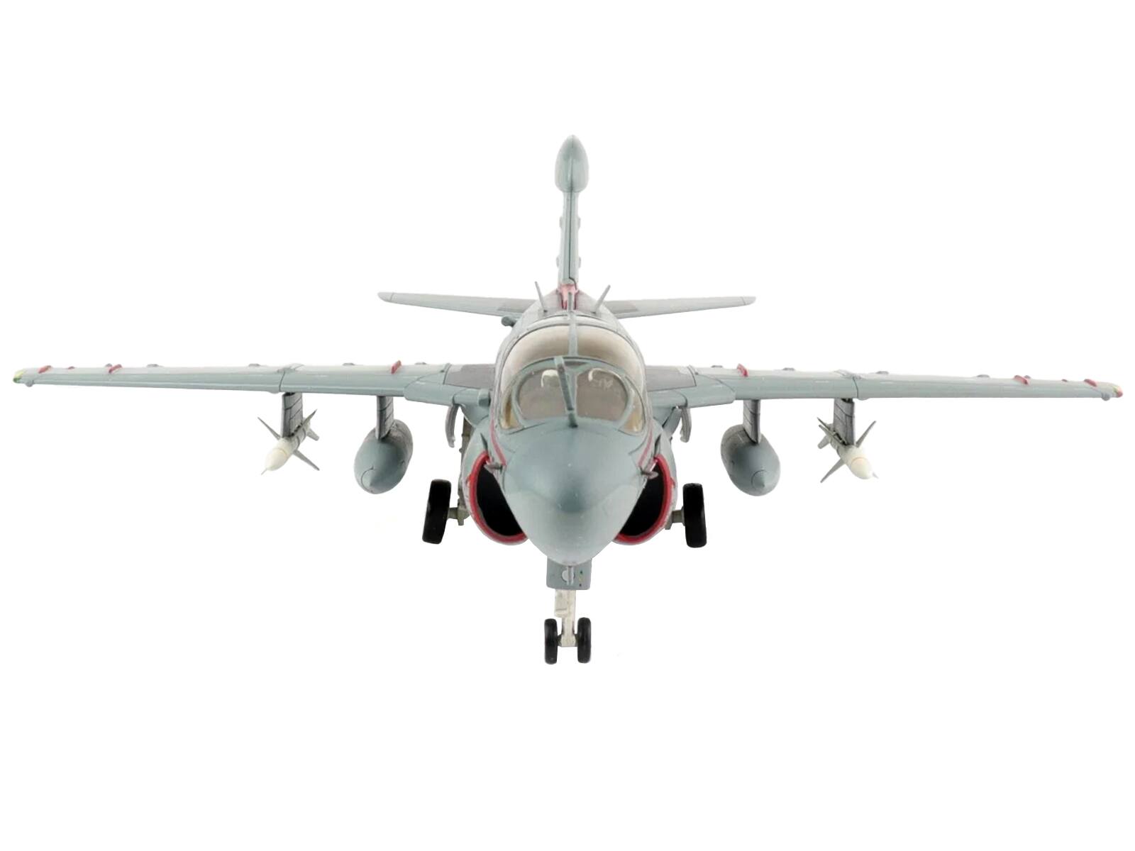 Left. Hobby Master - Grumman EA-6B Prowler Aircraft VAQ-132 "Scorpions" United States Navy (2006) "Air Power Series" 1/72 - Grey.