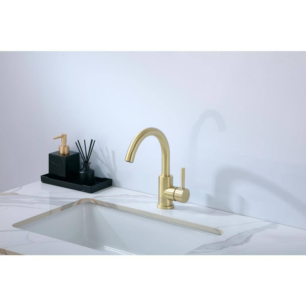 Alt View 9. Elegant Kitchen and Bath - Louis Single Hole Single Handle Bathroom Faucet in Brushed Gold - Brushed Gold.