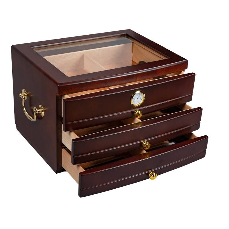 Angle. Prestige - Richmond Cigar Humidor - Rich Dark Mahogany Finish.