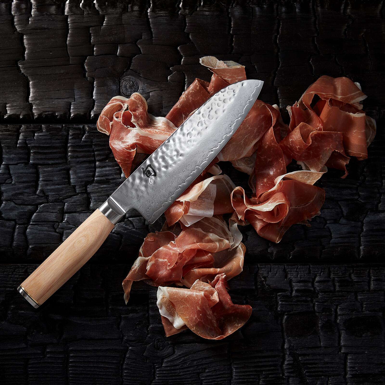 Alt View 6. Shun - Premier Blonde 7 Inch Santoku Knife - Silver.