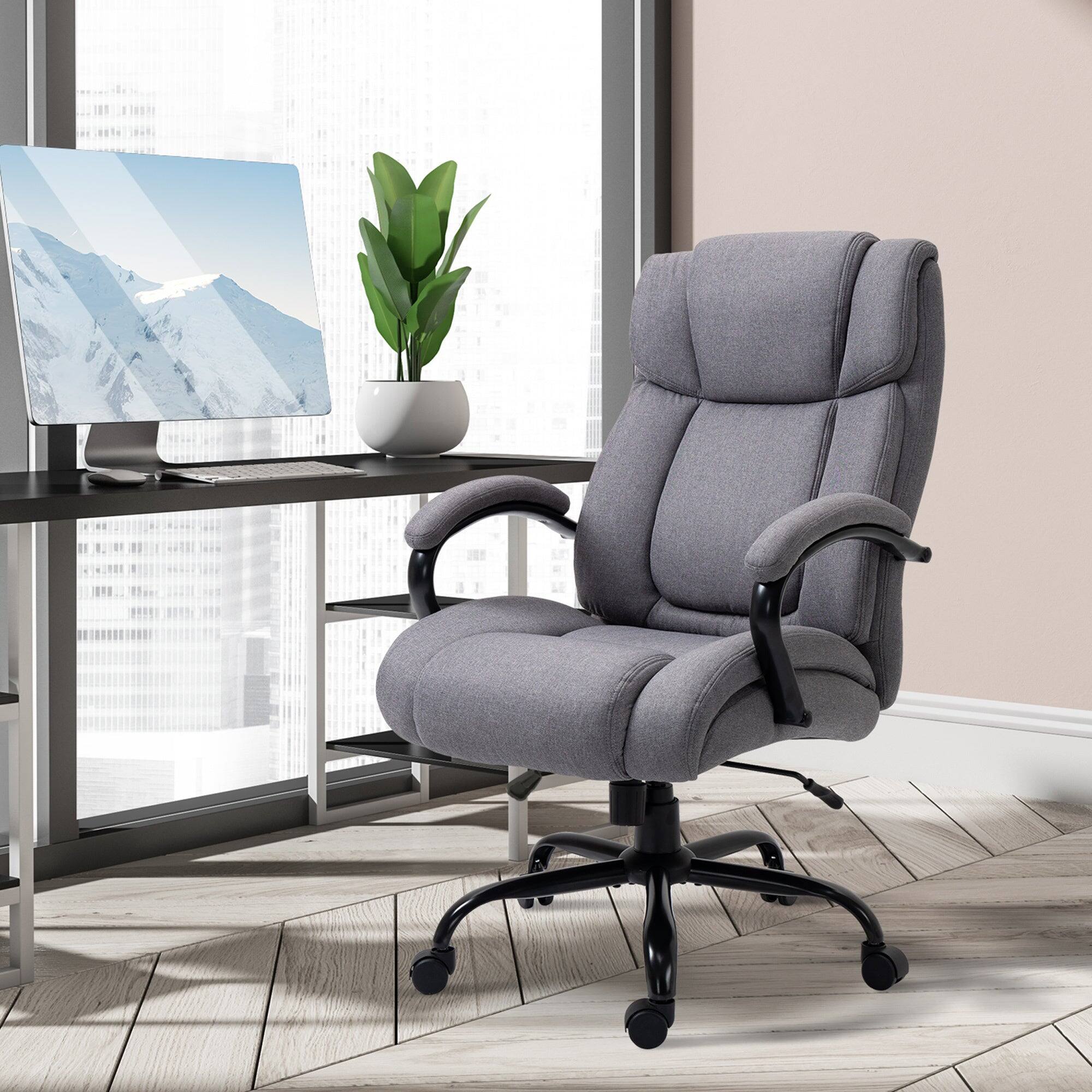 Alt View 6. Platinum-Level - Big and Tall Executive Office Chair, 485 lb Capacity, High-Back Linen-Feel Fabric Chair with Extra-Wide Seat - Light Gray.