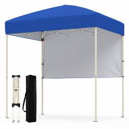 Costway - Pop-Up Canopy Tent with 1 Half Sidewall, Easy Setup Folding Outdoor Sun Shelter - Blue