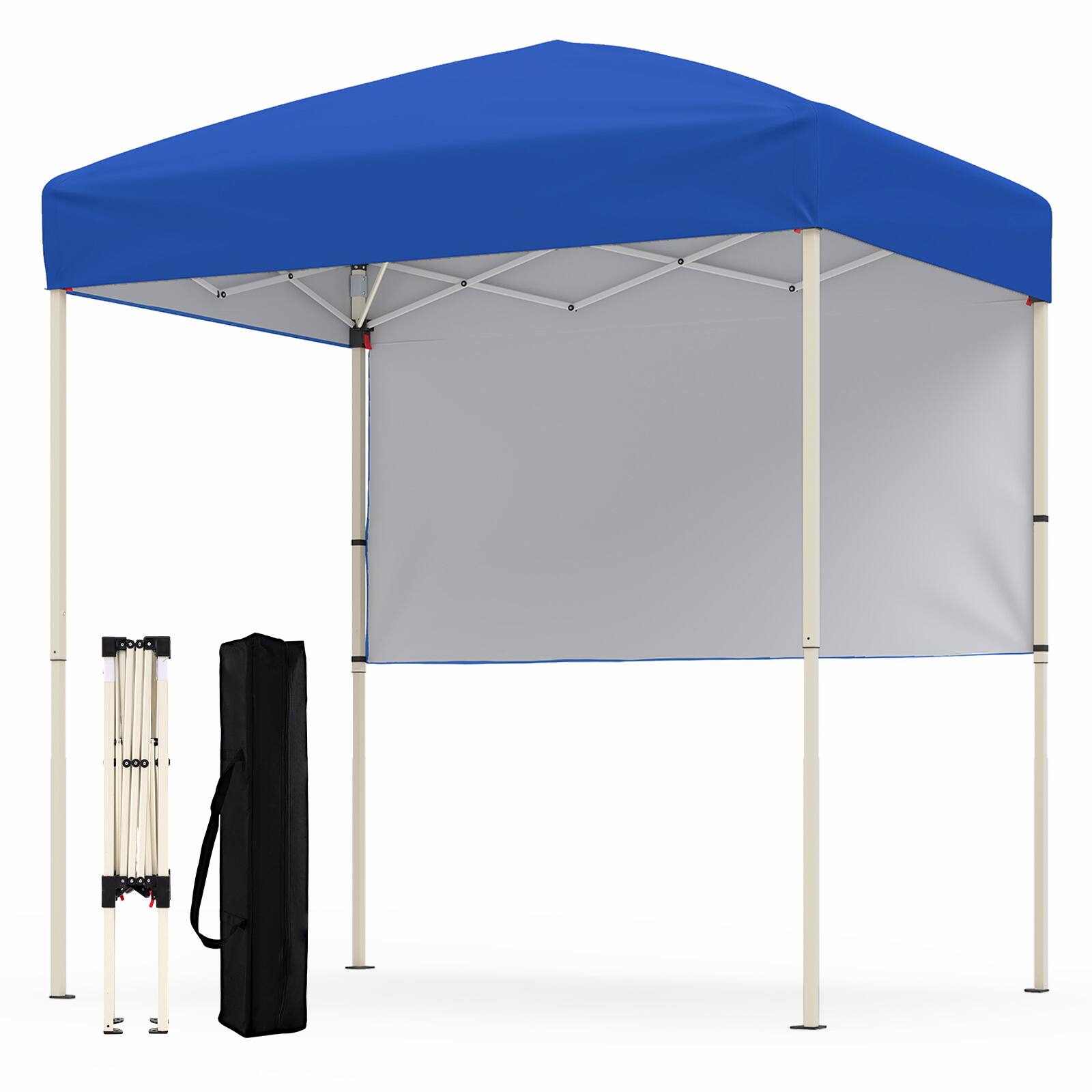 Front. Costway - Costway Pop-Up Canopy Tent with 1 Half Sidewall, Easy Setup Folding Outdoor Sun Shelter - Blue.