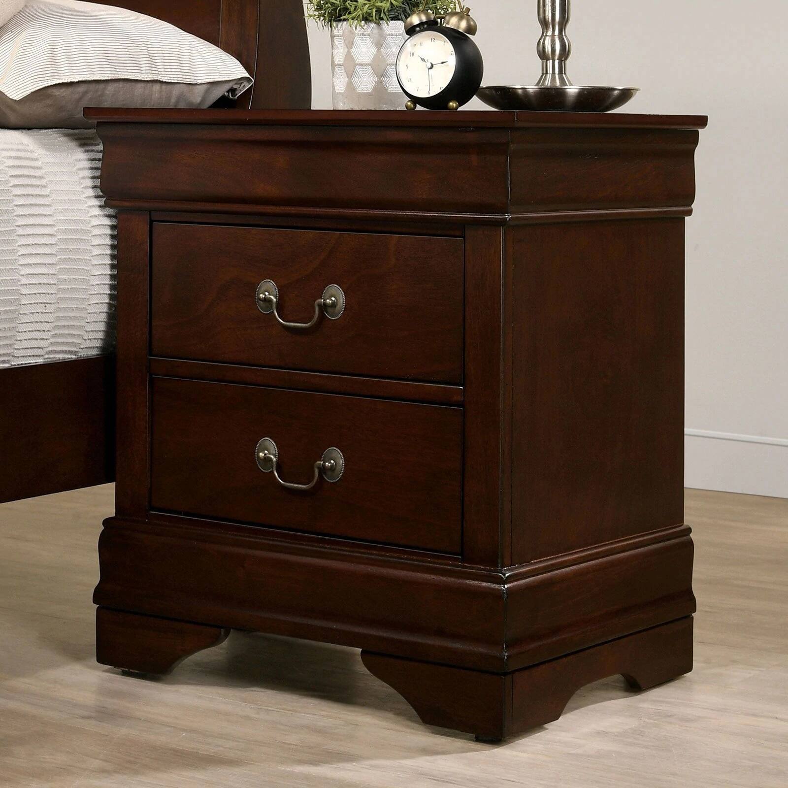 Back. Spaco - Spaco Solid Wood Nightstand,Cherry Finish,English Dovetail,Antique Nickle Pulls for Bedroom - Cherry.