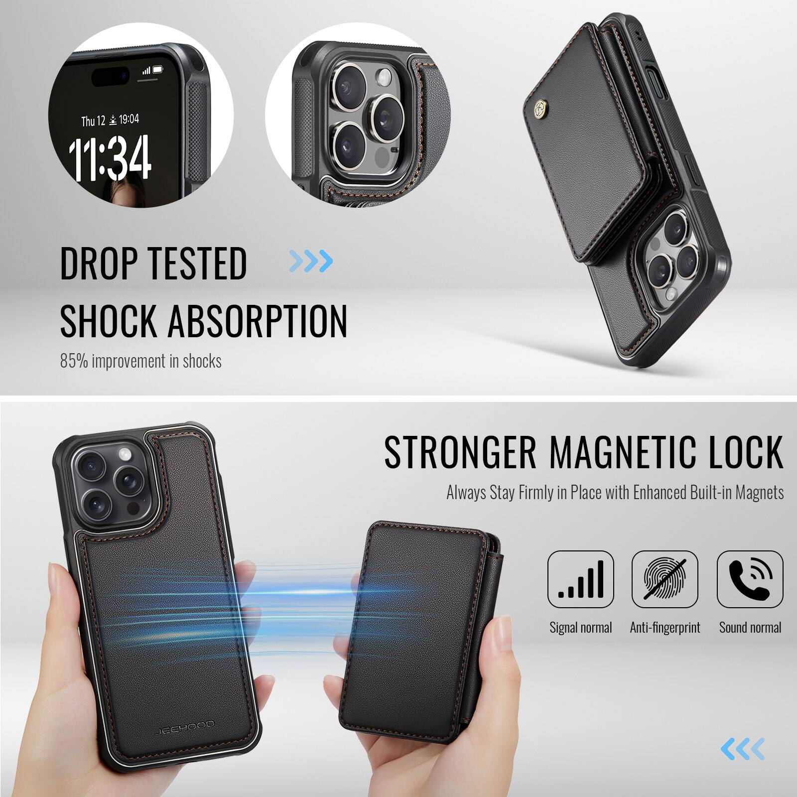- Thu 12 19:04 11:34
- DROP TESTED >>> SHOCK ABSORPTION
- 85% improvement in shocks
- STRONGER MAGNETIC LOCK
- Always Stay Firmly in Place with Enhanced Built-in Magnets
- Signal normal
- Anti-fingerprint
- Sound normal
- IEEH00D
