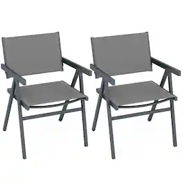 Gymax - Patio Chairs Set of 2 w/Breathable Fabric Seat & Tilt Backrest Comfy Armrest - Gray