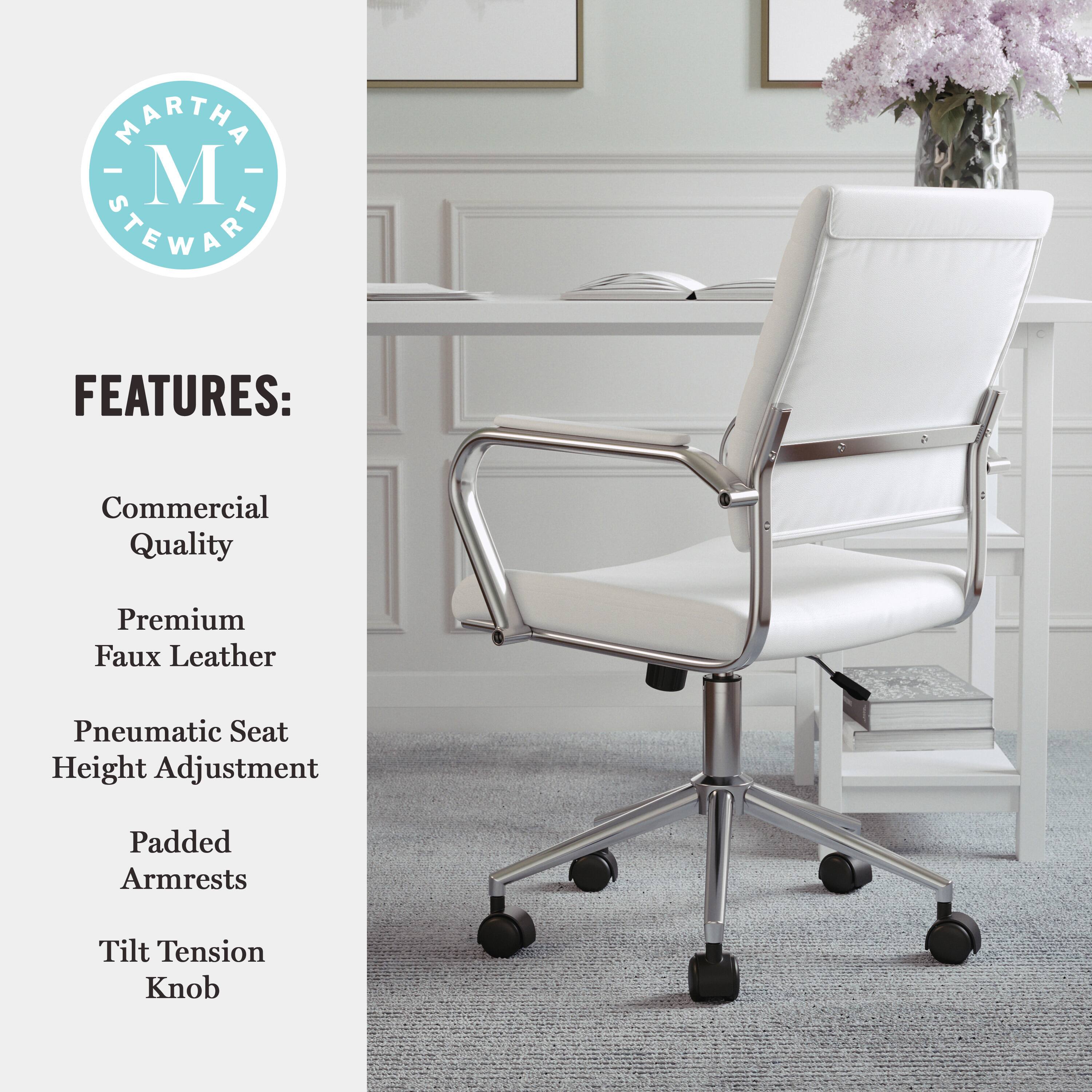 MARTHA STEWART FEATURES: Commercial Quality Premium Faux Leather Pneumatic Seat Height Adjustment Padded Armrests Tilt Tension Knob