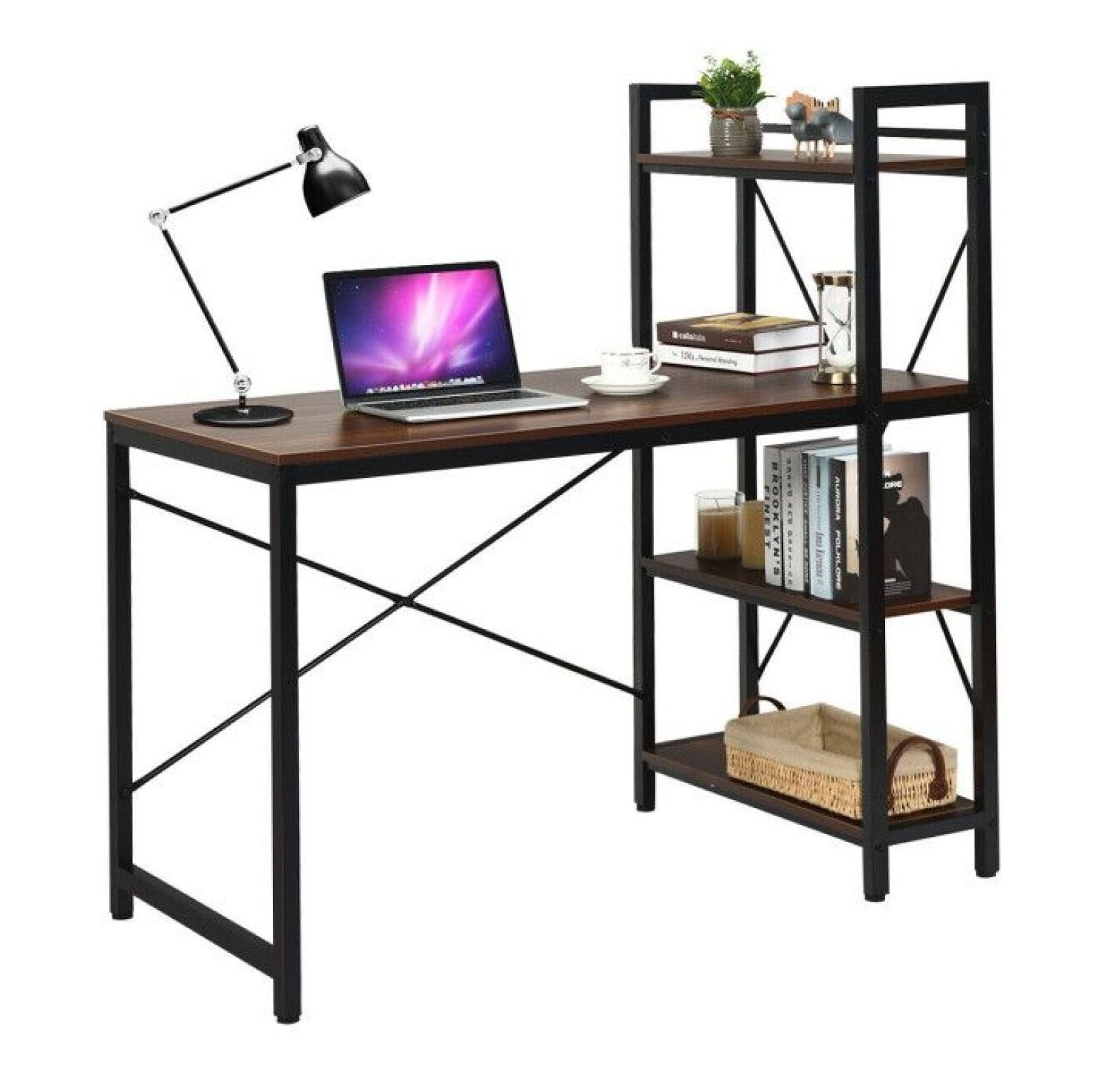 Alt View 8. Ecooso - 47.5" Computer Writing Desk with 4-Tier Shelves, Study Table for Home Office - Rustic brown.