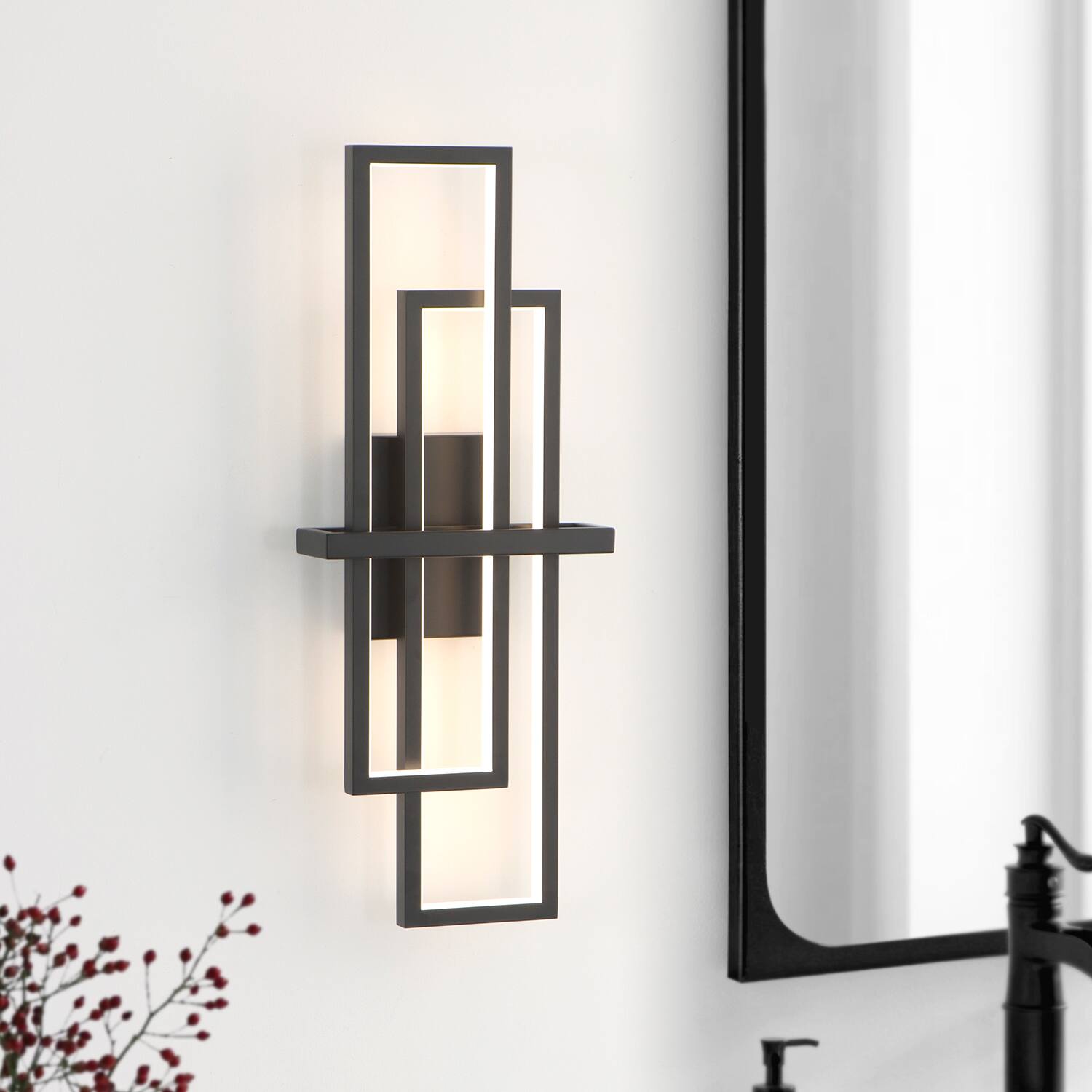 Alt View 5. Umeiluce - 24" LED Flush-Mounted Wall Sconces Light Warm Light Switch Dimmable Hardwired - Matte Black.