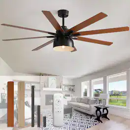 Sofucor - Farmhouse Ceiling Fan with Light and Remote Reversible DC Dual Finish 8 Blade Wood Caged Ceiling Fan Indoor/Outdoor - 52inch - Black-Dual Finish Blades