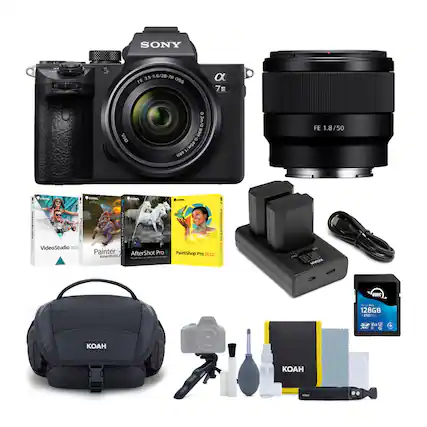 The image features a variety of Sony camera equipment and accessories. There is a Sony camera with a lens attached, a Sony camera with a lens and bag, and a Sony camera with a lens and bag. Additionally, there is a Sony camera with a lens and bag, a Sony camera with a lens and bag, and a Sony camera with a lens and bag. Other items in the image include a Sony camera with a lens and bag, a Sony camera with a lens and bag, a Sony camera with a lens and bag, and a Sony camera with a lens and bag. There is also a book and a bottle visible in the image.
