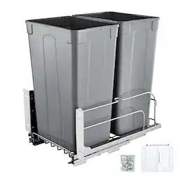 VEVOR - Pull-Out Trash Can, 50 QT x2 Double Under Mount Kitchen Waste Container, Heavy Duty Garbage Recycling Bin - Gray