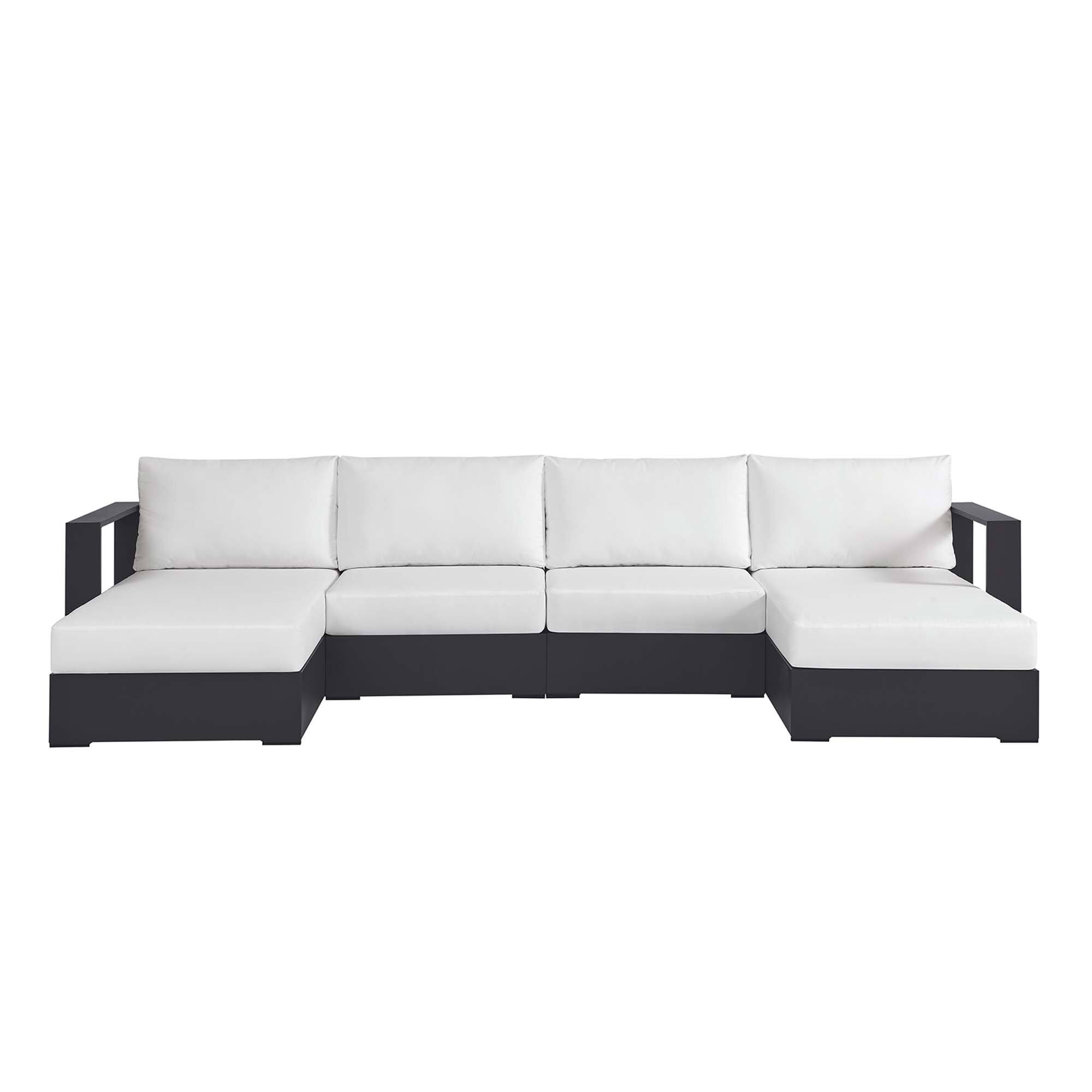 Alt View 2. Modway - Tahoe 4-Piece Outdoor Powder-Coated Aluminum Sectional Sofa Set - Gray White.