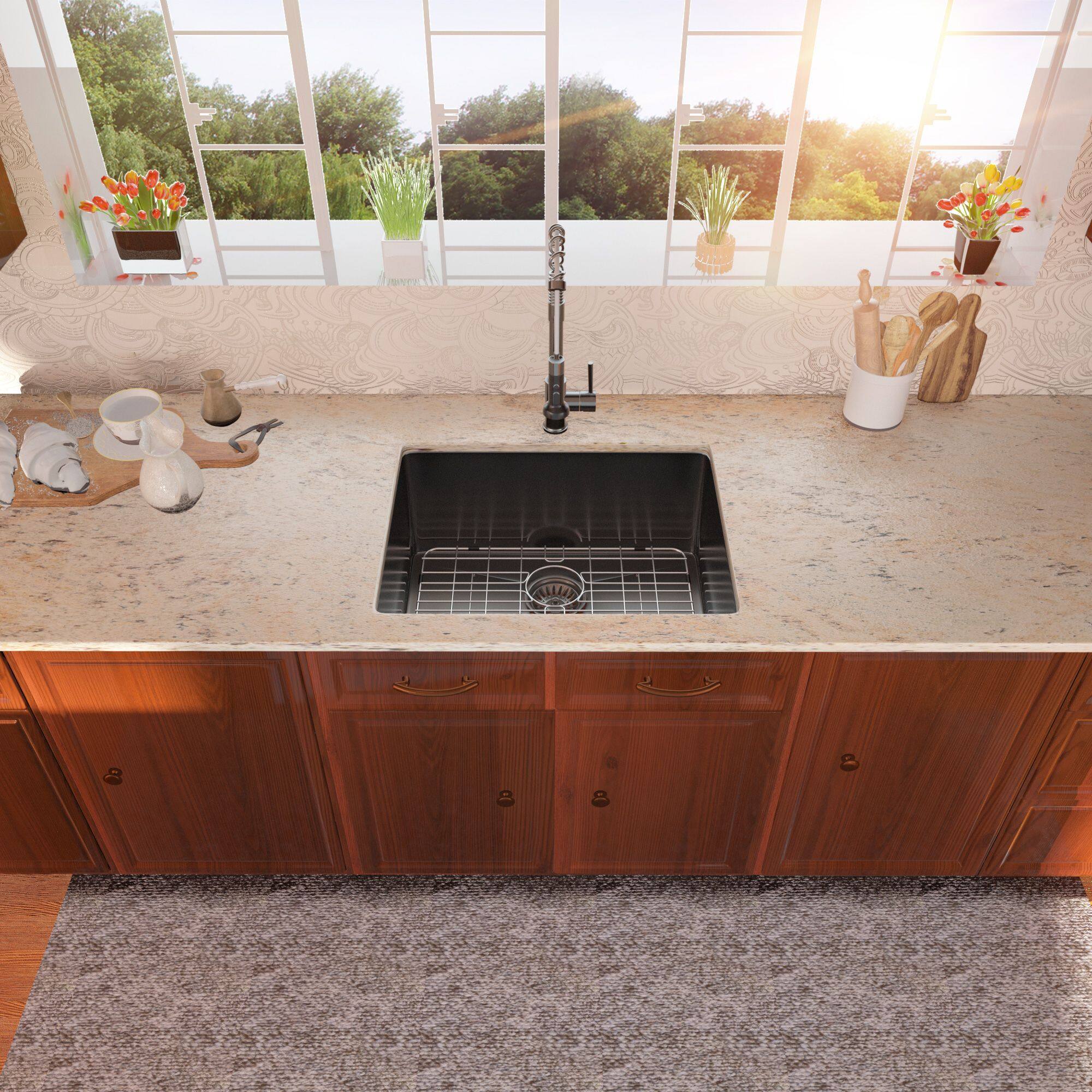 Angle. Lordear - 23" x 18" x 10" Undermount Gunmetal Black Kitchen Sink Single Bowl 16 Gauge Stainless Steel Sink - Gunmetal Black.