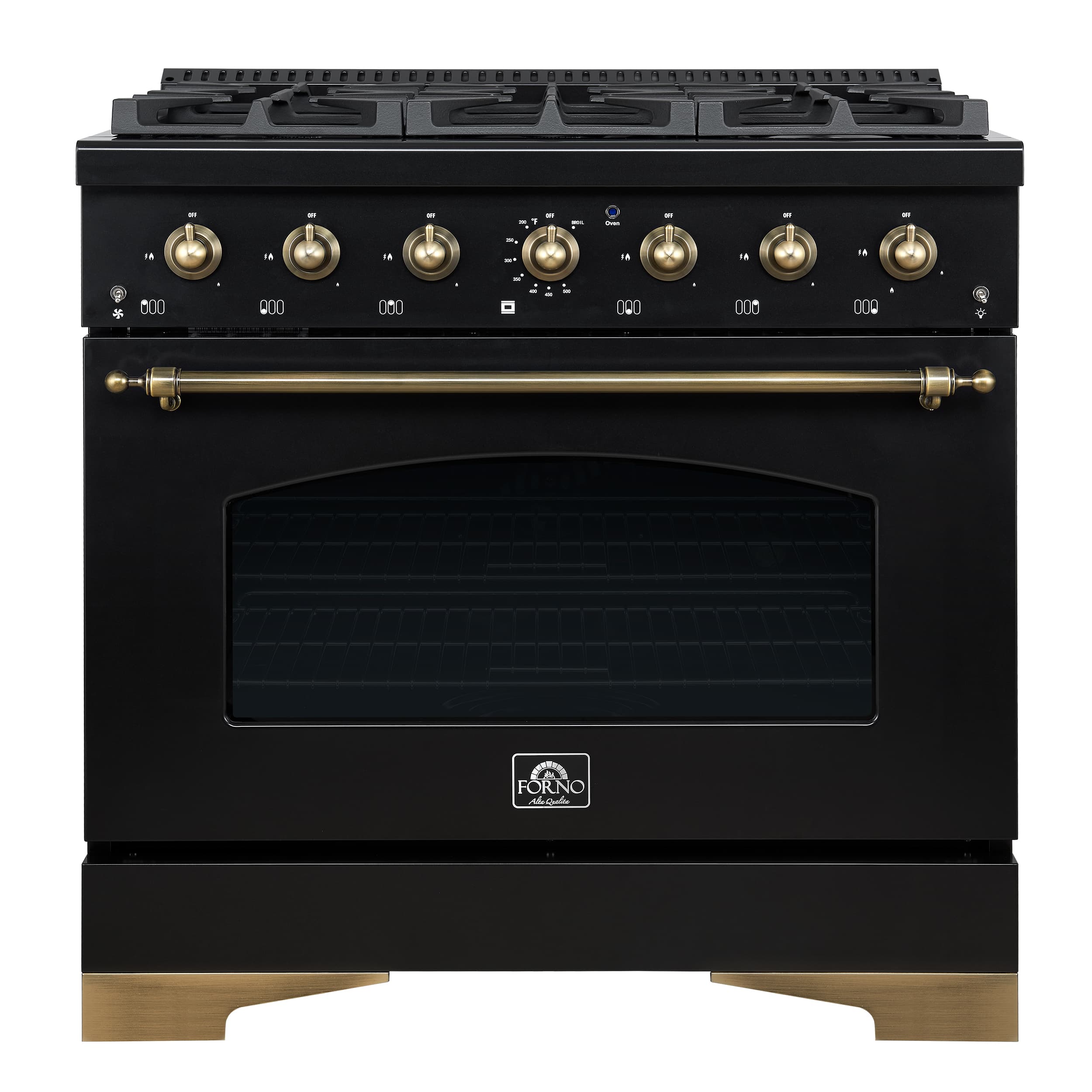 Forno Appliances - Antico 4.5 Cu. Ft. Freestanding Dual Fuel Convection Range with Antique Brass Accents - Black