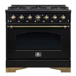 Forno Appliances - Antico 4.5 Cu. Ft. Freestanding Dual Fuel Convection Range with Antique Brass Accents - Black