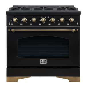 Forno Appliances - Antico 4.5 Cu. Ft. Freestanding Dual Fuel Convection Range with Antique Brass Accents - Black