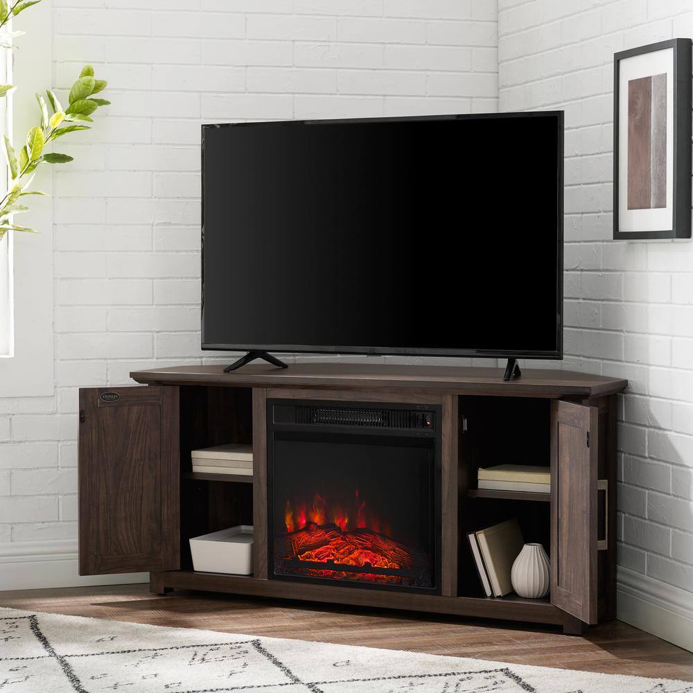 Alt View 4. Crosley Furniture - Camden Corner Fireplace Tv Stand For 50+ Inch Tv - Brown.
